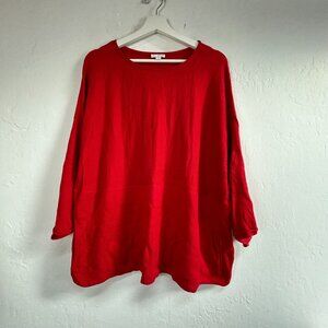 Pure Jill Womens Cotton Cashmere Kimono-Style Top Medium Red Pullover Pockets